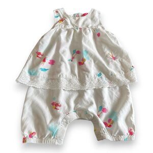 Joules Watercolor Fairy Romper 12-18 Months White Floral Eyelit Trim